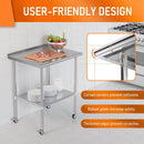 HOCCOT 24" X 30" Stainless Steel Prep & Work Table with Adjustable Shelf, with Backsplash and Wheels