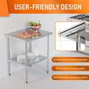 HOCCOT Stainless Steel Table for Prep & Work 24" X 30" inches with Adjustable Shelf
