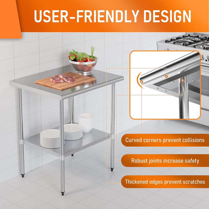 thumbnail interactive-video image 1 of Gridmann 12" X 30" Commercial Stainless Steel Work Table – Compact Food Prep Station 1 of 3