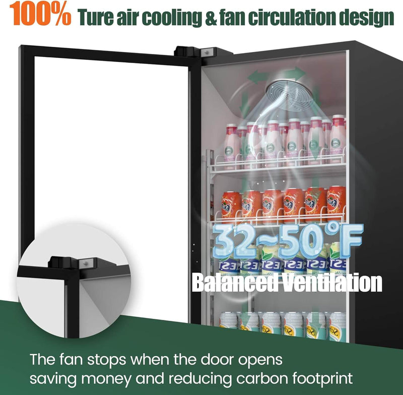12.4 Cu.Ft Full Screen Glass Merchandiser Refrigerator Commercial Beverage Refrigerators Display Drink Fridge
