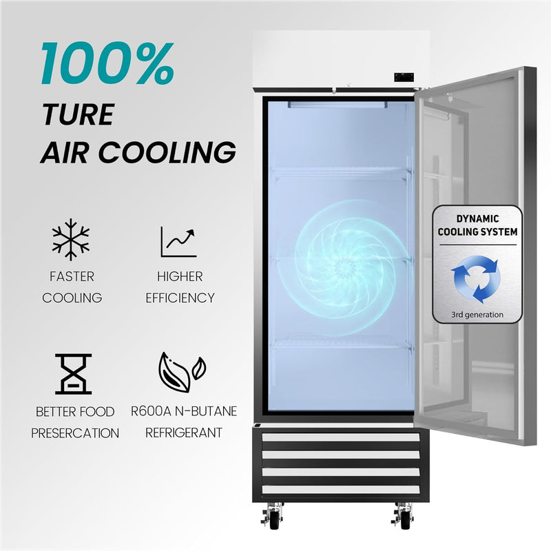 KICHKING 27"W Commercial Reach-In Refrigerator- Solid Door Stainless Steel Refrigerator