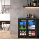Back Bar Cooler with 2 Glass Doors, Under Counter Beverage Refrigerator, 7.4 cu.ft Mini Fridge Cooler with LED Lighting for Soda Drinks, Beer, Wine