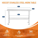 HOCCOT 24" X 60" Stainless Steel Prep & Work Table with Adjustable Shelf, with Wheels