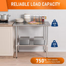 HOCCOT Stainless Steel Table for Prep & Work 24" X 36" inches with Adjustable Shelf