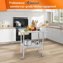 HOCCOT 24" X 36" Stainless Steel Prep & Work Table with Adjustable Shelf, with Backsplash and Wheels