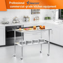 HOCCOT 24" X 48" Stainless Steel Prep & Work Table with Adjustable Shelf, with Backsplash and Wheels