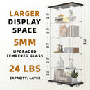 Glass Display Cabinet 5-Shelf 2 Doors with 2 LED Push Lights with Remote Control, Locking, 5mm Tempered Glass Floor-to-ceiling Glass Bookcase for