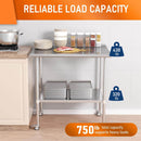 HOCCOT 24" X 36" Stainless Steel Prep & Work Table with Adjustable Shelf, with Backsplash and Wheels