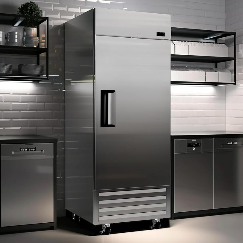 KICHKING 27"W Commercial Reach-In Refrigerator- Solid Door Stainless Steel Refrigerator