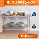 HOCCOT Stainless Steel Table for Prep & Work 24" X 60" inches with Adjustable Shelf
