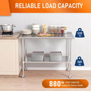 HOCCOT 24" X 60" Stainless Steel Prep & Work Table with Adjustable Shelf, with Backsplash and Wheels