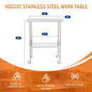 HOCCOT 24" X 30" Stainless Steel Prep & Work Table with Adjustable Shelf, with Wheels