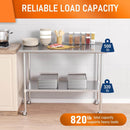 HOCCOT 24" X 48" Stainless Steel Prep & Work Table with Adjustable Shelf, with Backsplash and Wheels