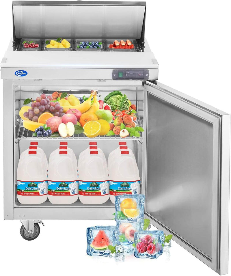 27" W Sandwich/Salad Prep Table With 1 Door Refrigerator Base | 7.4 Cu.Ft. & 12 Pans