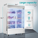 54"W Solid Door Reach-In Freezer 49 Cu.Ft Commercial Stainless Steel Upright Freezer With LED Lighting