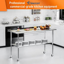 HOCCOT 24" X 60" Stainless Steel Prep & Work Table with Adjustable Shelf, with Backsplash and Wheels