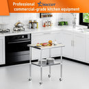 HOCCOT 24" X 30" Stainless Steel Prep & Work Table with Adjustable Shelf, with Wheels