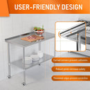 HOCCOT 24" X 48" Stainless Steel Prep & Work Table with Adjustable Shelf, with Backsplash and Wheels