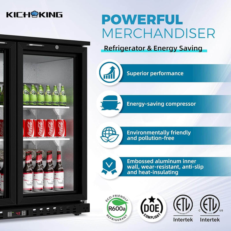 7.4 Cu.Ft Back Bar Cooler 35.4" W Glass Door Bar Fridge With LED Lighting