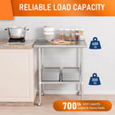 HOCCOT 24" X 30" Stainless Steel Prep & Work Table with Adjustable Shelf, with Wheels