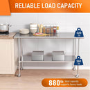 HOCCOT 24" X 60" Stainless Steel Prep & Work Table with Adjustable Shelf, with Wheels
