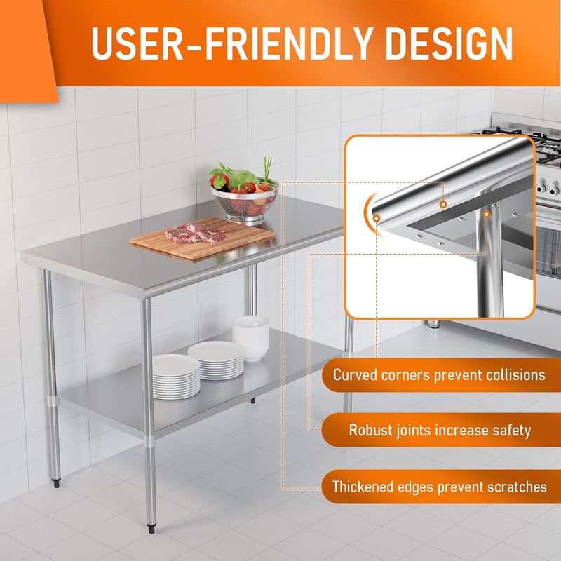 HOCCOT Stainless Steel Table for Prep & Work 24" X 48" inches with Adjustable Shelf