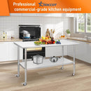 HOCCOT 24" X 60" Stainless Steel Prep & Work Table with Adjustable Shelf, with Wheels