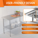 HOCCOT Stainless Steel Table for Prep & Work 24" X 60" inches with Adjustable Shelf