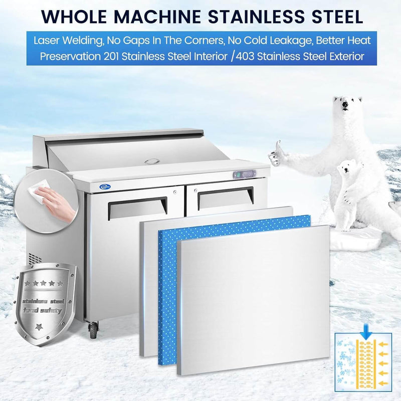48" W Sandwich/Salad Prep Table With 2 Door Refrigerator Base | 12.9 Cu.Ft. & 18 Pans