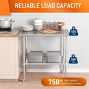 HOCCOT 24" X 36" Stainless Steel Prep & Work Table with Adjustable Shelf, with Wheels