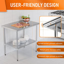 HOCCOT Stainless Steel Table for Prep & Work 24" X 36" inches with Adjustable Shelf