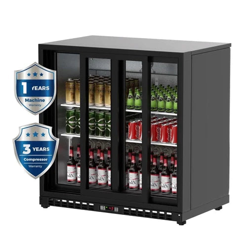 7.4 Cu.Ft Back Bar Cooler 35.4" W Glass Sliding Door Bar Fridge With LED Lighting