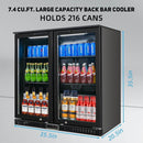 Back Bar Cooler with 2 Glass Doors, Under Counter Beverage Refrigerator, 7.4 cu.ft Mini Fridge Cooler with LED Lighting for Soda Drinks, Beer, Wine