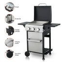 3-Burner Propane Gas BBQ Grill, SS Plancha, 36900BTU Output With Wire Enamel Cooking Grids For Outdoor Barbecue, Foldable Side Table, Hanging Basket, Stainless Steel