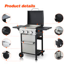 3-Burner Propane Gas BBQ Grill, SS Plancha, 36900BTU Output With Wire Enamel Cooking Grids For Outdoor Barbecue, Foldable Side Table, Hanging Basket, Stainless Steel