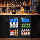 Back Bar Cooler with 2 Glass Doors, Under Counter Beverage Refrigerator, 7.4 cu.ft Mini Fridge Cooler with LED Lighting for Soda Drinks, Beer, Wine