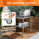 HOCCOT 24" X 36" Stainless Steel Prep & Work Table with Adjustable Shelf, with Wheels