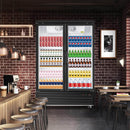 BLUELINETECH 40 Cu.Ft Display Refrigerator with 2 Glass Doors, Reach-in Commercial Beverage Refrigerator Fan Cooling Beverage Cooler Fridge with LED Lightning for Restaurant Bar Shop