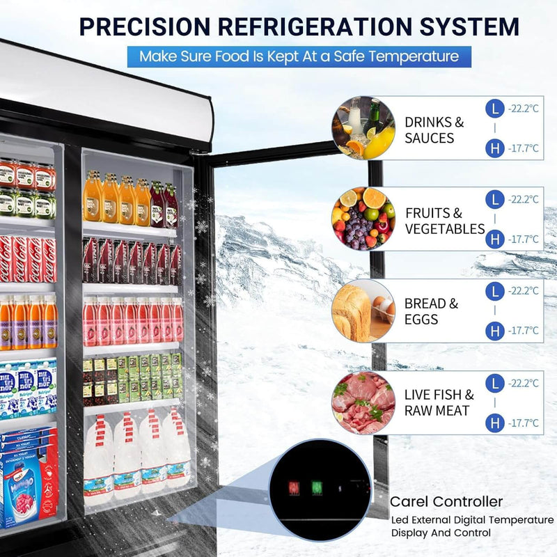 49 Cu. Ft Merchandiser Refrigerator Glass Door Commercial Beverage Refrigerators With LED Light Box