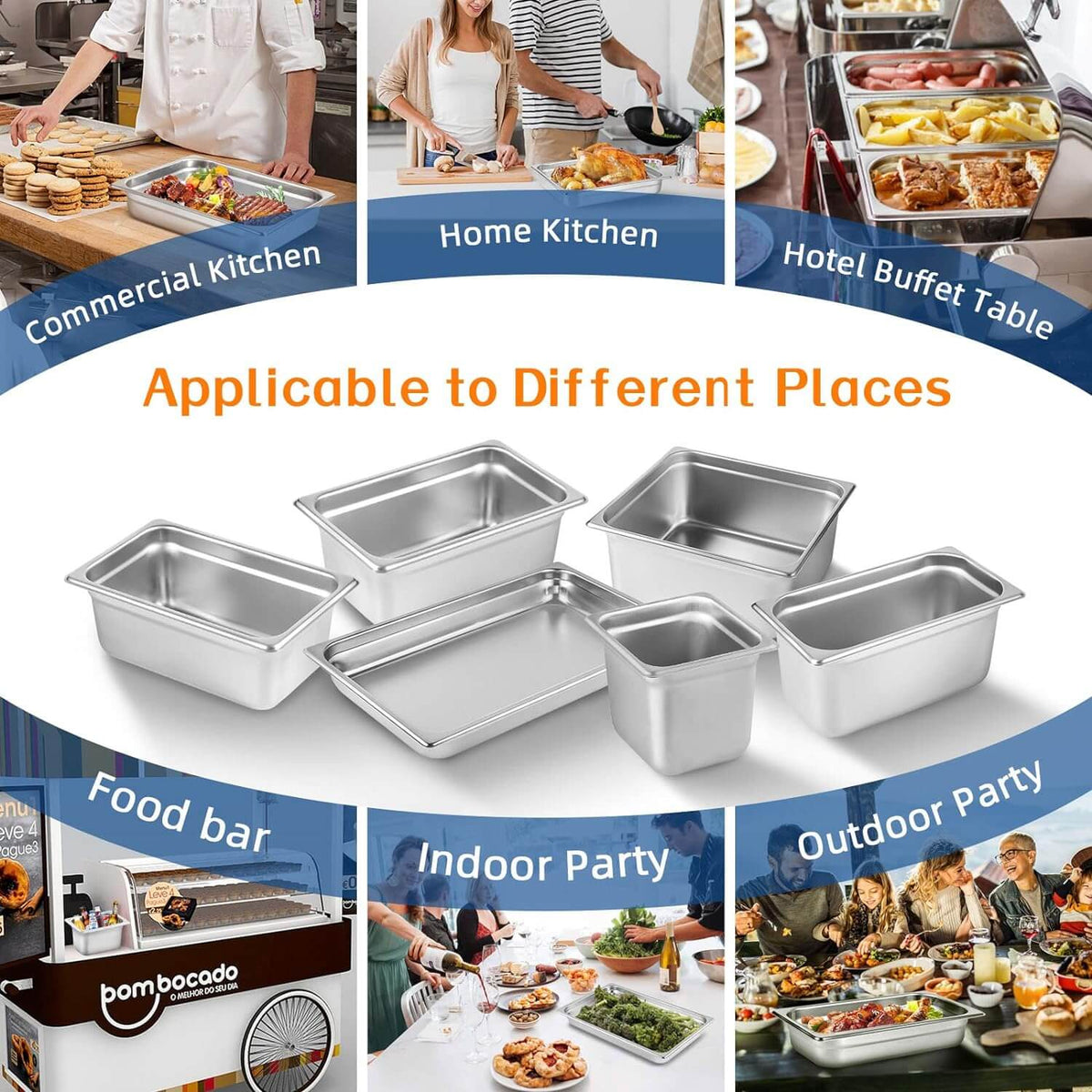 1/6 Size Hotel Pan 6 Packs, 6" Deep 304 Stainless Steel Steam Table Chafing Commercial Food Hotel Buffet Restaurant Party Catering Supply Storage