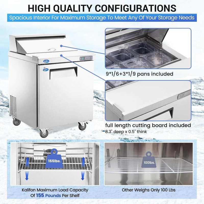 27" W Sandwich/Salad Prep Table With 1 Door Refrigerator Base | 7.4 Cu.Ft. & 12 Pans