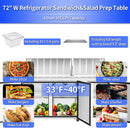 BLUELINETECH Commercial Refrigerator 72" W Sandwich & Salad Prep Table 22.3 cu.ft Stainless Steel undercounter refrigerators 3 Solid Door,30 Pans For Restaurant,Bar, Shop, etc