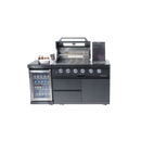 46-Inch 4-Burner 72000 BTU Deluxe Stainless Steel Gas Outdoor Kitchen Bar Barbecue Island Grill + Wine Cooler Compact Refrigerator + Rotisserie kit + Granite Countertops