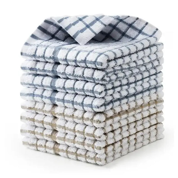 Egles Kitchen Dishcloth Set, 12"x12" 8-Pack Pure Cotton Grid Cleaning Dish Towel, Reusable - 2 Color