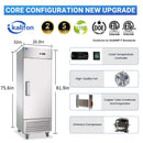 27" W Commercial Freezer, Reach-in 23 Cu.ft Stainless Steel Freezer with Single Solid Door, Upright Fan Cooling Freezer with 4 Adjustable Shelves, for Restaurant, Commercial Kitchen, Home