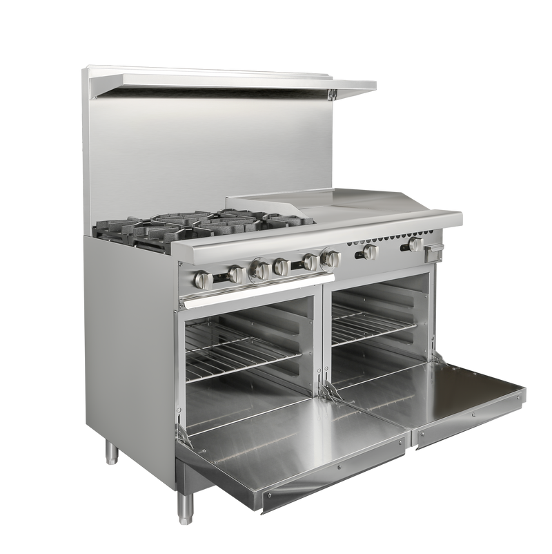 KICHKING 48 Commercial Ranges, 4 Burners, 24'' Griddle GAS Range with 2 Oven