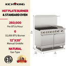 KICHKING 6 Burner Range with Griddle and 2 Standard Ovens 