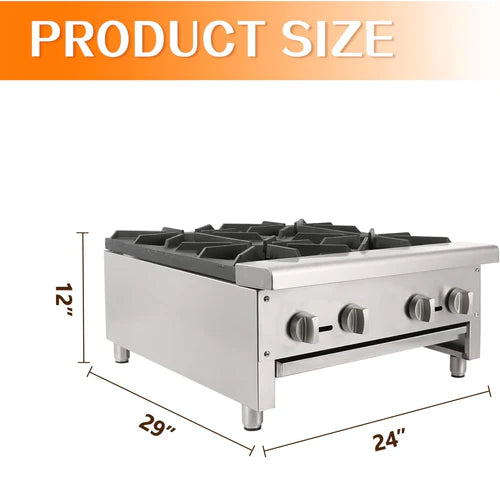 HOCCOT 24" 4 Burners Commercial Countertop Hot Plate Range Gas Stove