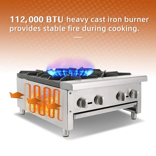 HOCCOT 24" 4 Burners Commercial Countertop Hot Plate Range Gas Stove