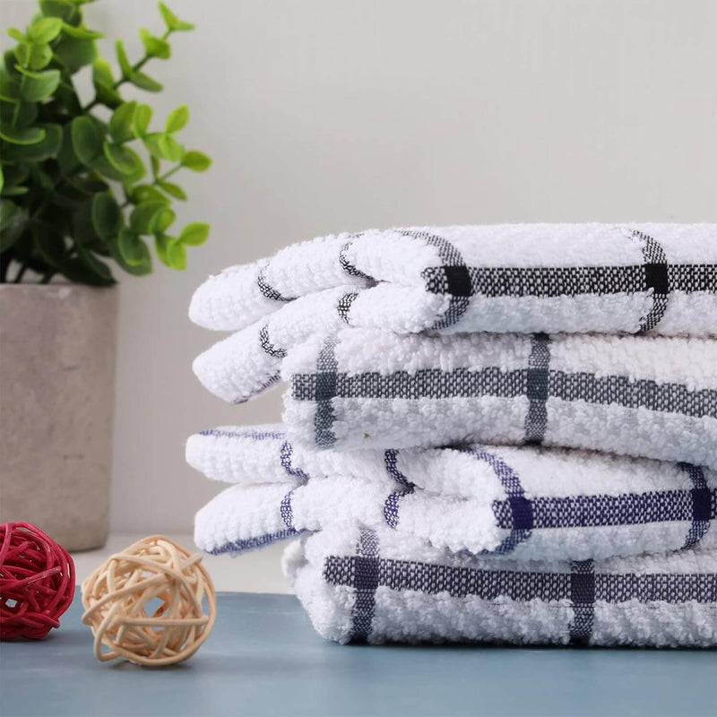 Egles 12 x 12 Dish Towel Set of 8, 100% Cotton Grid Dish Cloths Terr